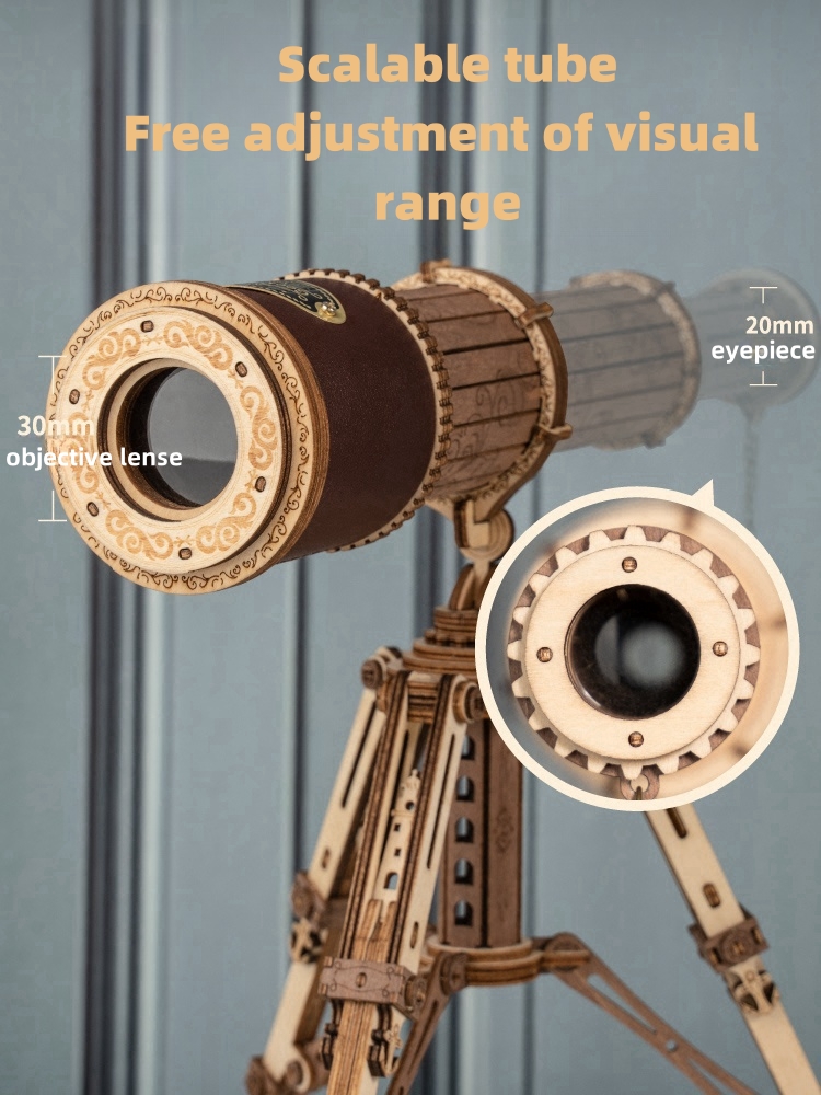 DIY handmade wooden assembly model for single tube telescope, high difficulty group 3D puzzle toy