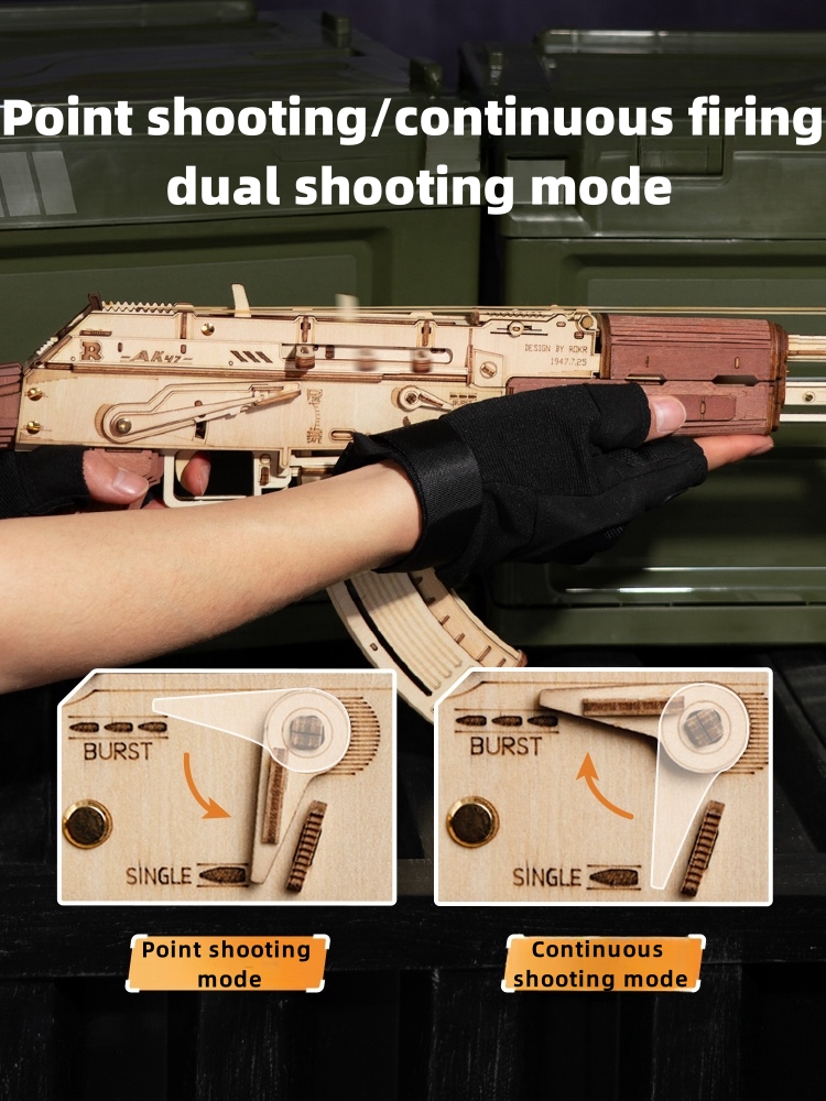 AK47 rubber band gun toy boy wooden assembly model puzzle building block puzzle 3D handmade